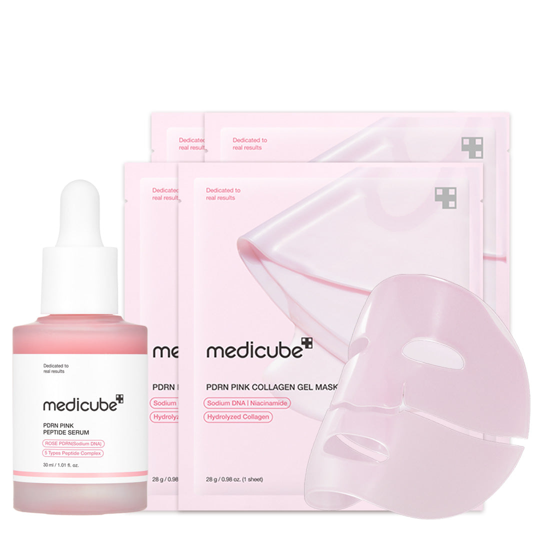 PDRN Pink Peptide Serum next to the PDRN Pink Collagen Gel Mask